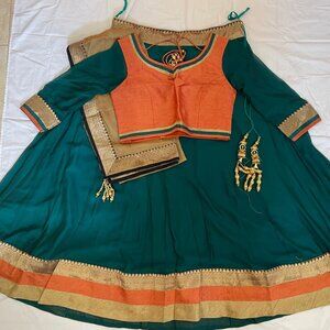 Simple Orange and Teal Lehenga